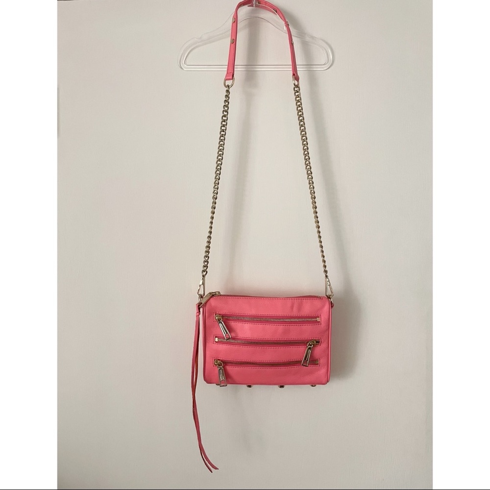 Rebecca Minkoff Leather 3 Zip Crossbody bag with Chain Strap